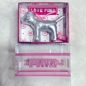 Victoria Secret PINK Pink Metallic Silver Mini Dog Ornament BNIB HTF RARE
